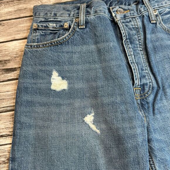 Everlane Women's Distressed Ripped Straight Leg Button Fly Tapered Jeans 31 Blue - Picture 4 of 13